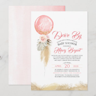 Pampas Grass Rosa Ballon Drive by Baby Shower Inbjudningar