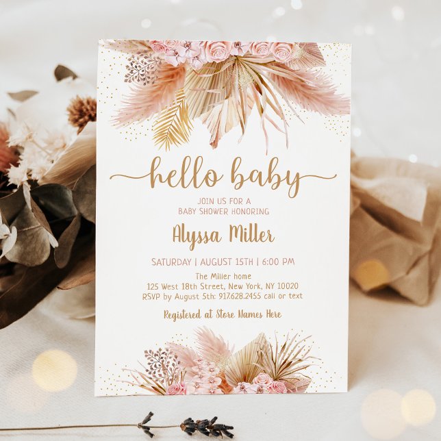 Pampas Grass Rosa Blommigt Baby Shower Inbjudningar (Skapare uppladdad)