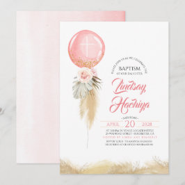 Pampas Grass Rosa Blommigt Ballon Baptism Inbjudningar