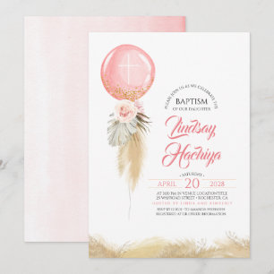 Pampas Grass Rosa Blommigt Ballon Baptism Inbjudningar