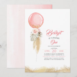 Pampas Grass Rosa Blommigt Balloon Exotic Birthday Inbjudningar