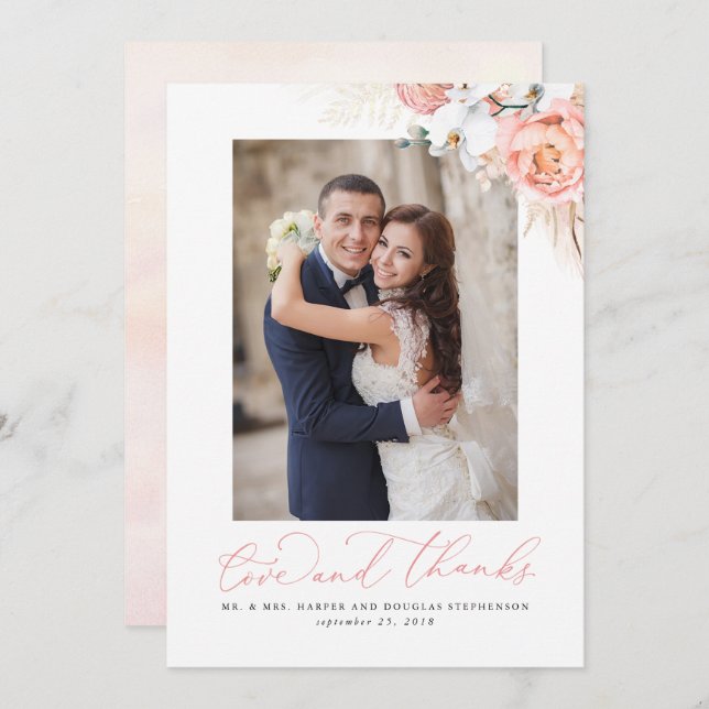 Pampas Grass Rosa Blommigt Bröllop Tack (Fram/baksida)