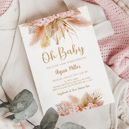 Pampas Grass Rosa Blommigt Oh Baby Shower Inbjudningar
