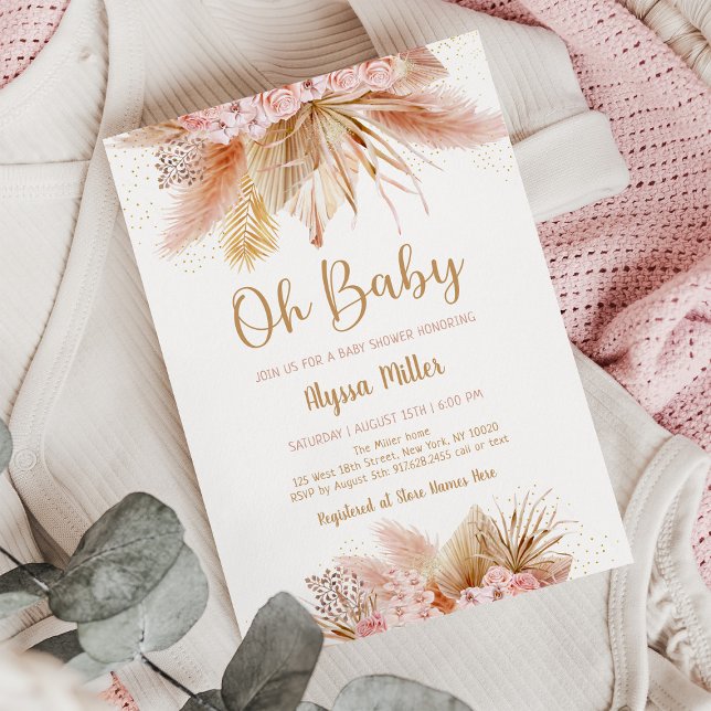 Pampas Grass Rosa Blommigt Oh Baby Shower Inbjudningar (Skapare uppladdad)