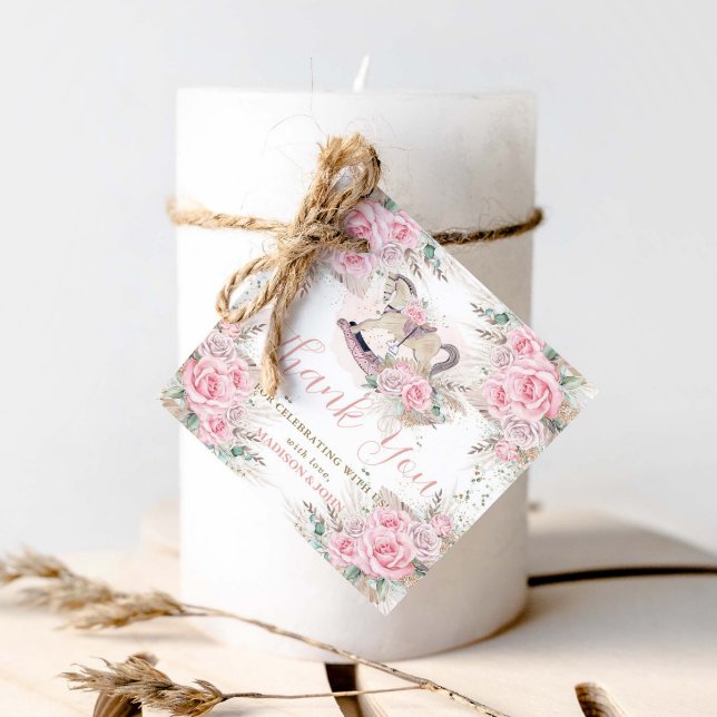 Pampas Grass Rosa Blommigt Rocking Horse Baby Show Gåvor Etiketter (Skapare uppladdad)