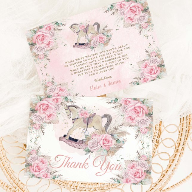 Pampas Grass Rosa Blommigt Rocking Horse Baby Show Tack Kort (Skapare uppladdad)