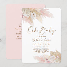 Pampas Grass Rosa Boho Chic Baby Shower Girl Inbjudningar