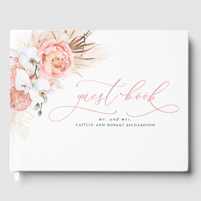 Pampas Grass Rosa Bröllop Guest Bok (Framsida)