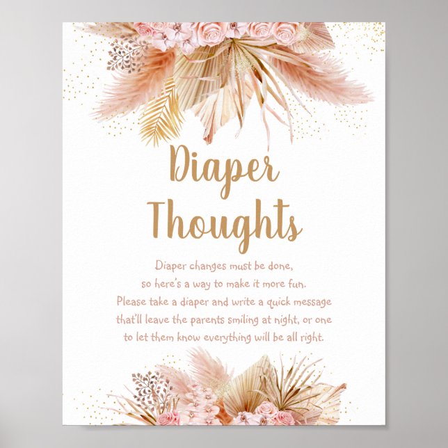 Pampas Grass Rosa Guld Blommigt Baby Daper Thought Poster (Framsidan)
