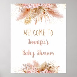 Pampas Grass Rosa Guld Blommigt Baby Shower Poster