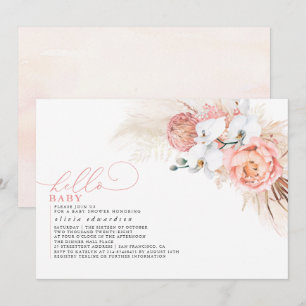 Pampas Grass Rosa Hej Flicka Shower Inbjudningar