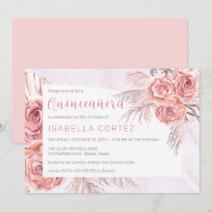 Pampas Grass Rosa ros Blooms 15:e quinceañera i Inbjudningar
