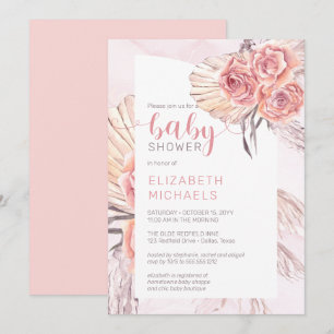 Pampas Grass  Rosa ros Blooms Girl Baby Shower Inbjudningar