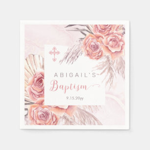 Pampas Grass Rosa ros Blooms Girl Baptism Pappersservett