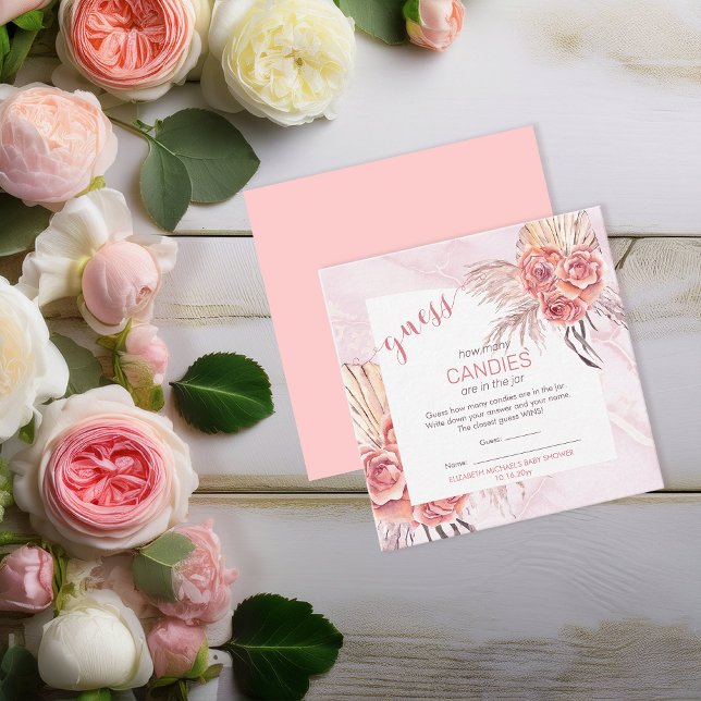 Pampas Grass Rosa ros | Candies in Burk Game Tilläggskort (Sweet Pampas Grass Pink Rose "How Many Candies Are In The Jar" Baby Shower Game Card)