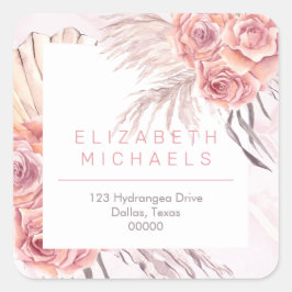 Pampas Grass | ROSA ROS RETURADRESS Fyrkantigt Klistermärke