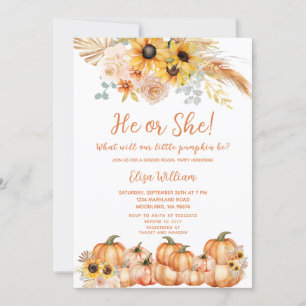 Pampas Grass Rust Orange Pumpkin Gender Reveal Inbjudningar
