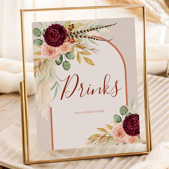 Pampas Grass Rustic Western Drinks Station-tecken Poster (Skapare uppladdad)