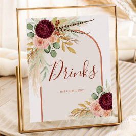 Pampas Grass Rustic Western Drinks Station-tecken Poster