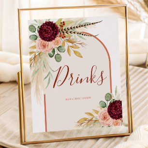 Pampas Grass Rustic Western Drinks Station-tecken Poster