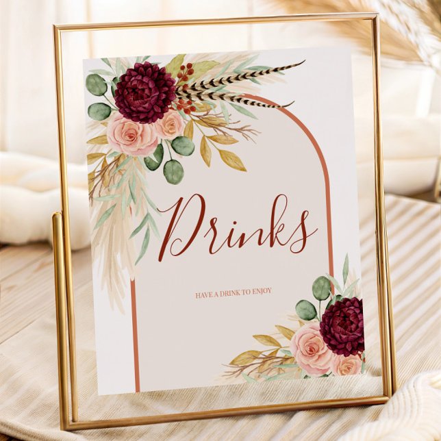 Pampas Grass Rustic Western Drinks Station-tecken Poster (Skapare uppladdad)