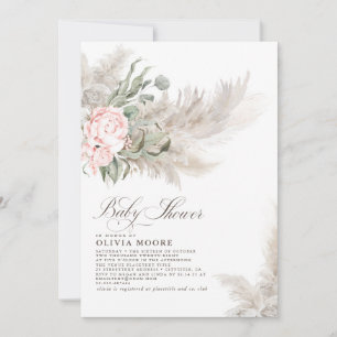 Pampas Grass Sage Greenery Blommigt Boho Baby Show Inbjudningar