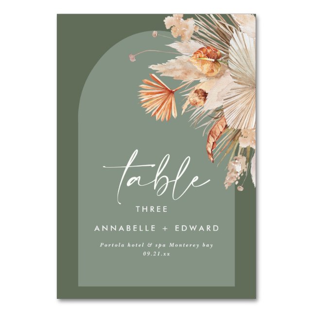 Pampas Grass Sage Grönt Rust Bohemian Modern Bordsnummer (Framsidan)