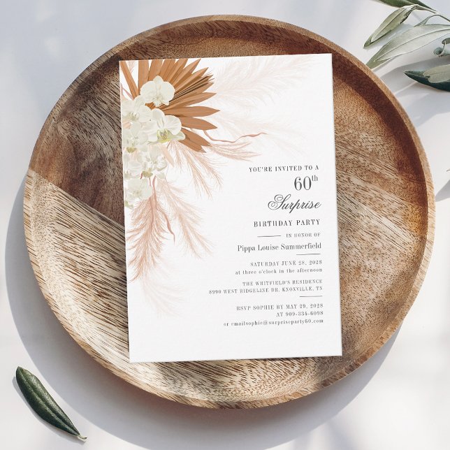 Pampas Grass-skript 60:e födelsedag Surprise Party (Pampas Grass 60th Birthday Party Invitation)
