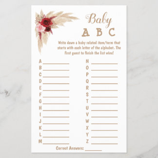 Pampas Grass | Spelkort för ABC Baby Shower Flygblad