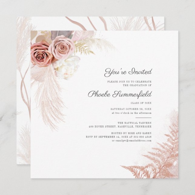 Pampas Grass Studenten 2024 Party Inbjudningar (Fram/baksida)