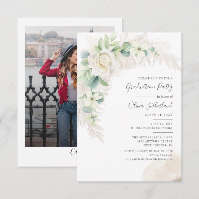 Pampas Grass Studenten 2025 Photo Grad Party Inbjudningar (Fram/baksida)