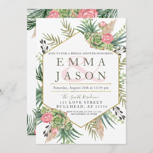 Pampas Grass Succulent Par Möhippa Inbjudningar (Fram/baksida)