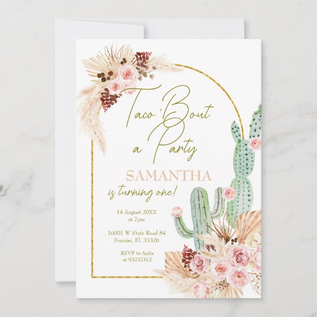 Pampas Grass Taco Cactus Första födelsedagsinbjuda Inbjudningar (Framsida)