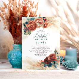 Pampas Grass Teal Blue Terracotta Möhippa Inbjudningar