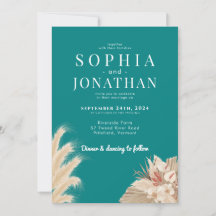 Pampas Grass Teal Grönt Blue Bröllop Modern Chic