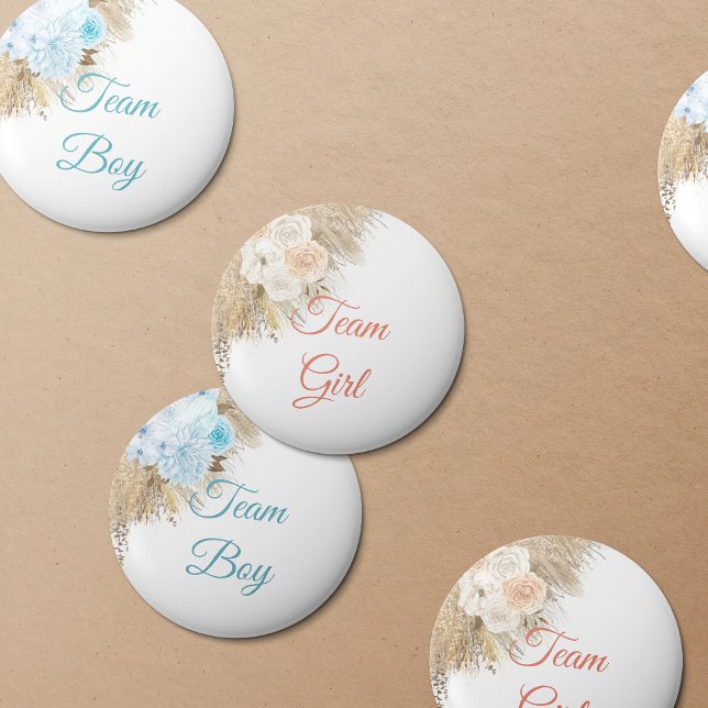 Pampas Grass Team Boy Vote Gender Reveal Party Knapp (Skapare uppladdad)