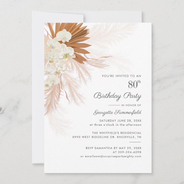 Pampas Grass Terracotta 80:e Födelsedagsfesten Inbjudningar (Framsida)