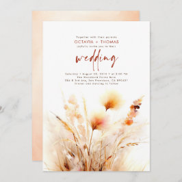 Pampas Grass Terracotta Blommigt Boho Fall Wedding Inbjudningar