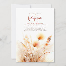 Pampas Grass Terracotta Blommigt Fall Baptism Inbjudningar