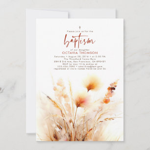 Pampas Grass Terracotta Blommigt Fall Baptism Inbjudningar