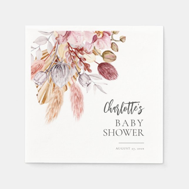 Pampas Grass Terracotta Boho Baby Shower Papper Pappersservett (Framsidan)