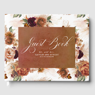 Pampas Grass Terracotta Boho Blommigt Bröllop Gästböcker