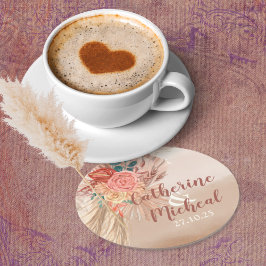 Pampas Grass Terracotta Boho Chic Bröllopsfest Underlägg Papper Rund