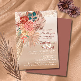 Pampas Grass Terracotta Boho Wedding Reception Inbjudningar