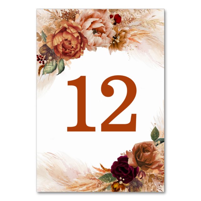 Pampas Grass Terracotta Bordsnummer Cards (Framsidan)