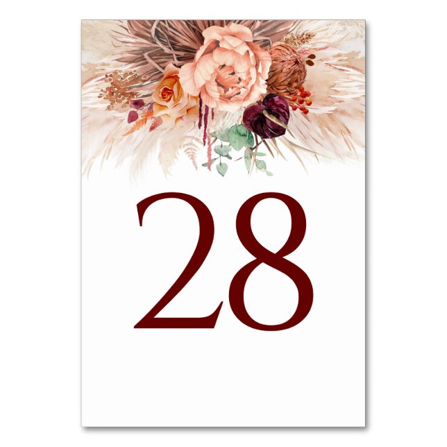 Pampas Grass Terracotta Bordsnummer Cards (Framsidan)