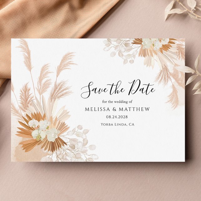 Pampas Grass Terracotta Botanical Spara Datumet (Wedding Script Save the Date Pampas Grass Terracotta)
