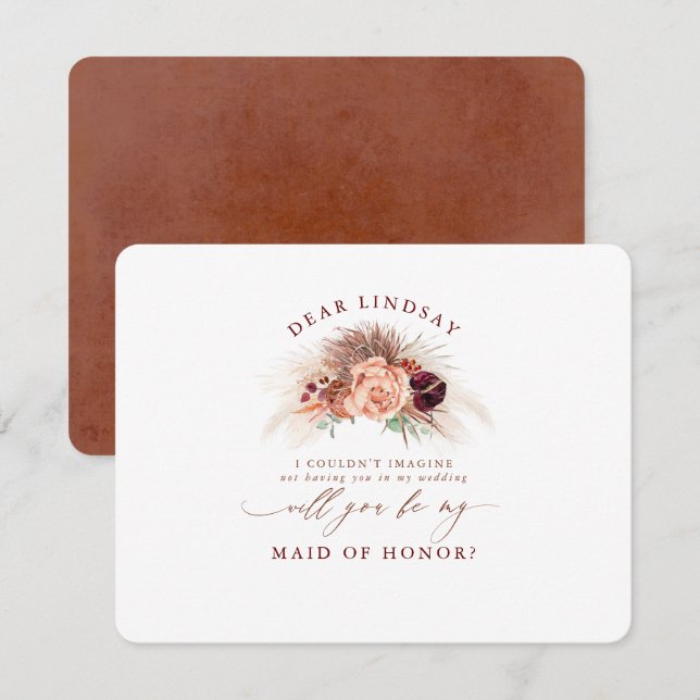 Pampas Grass Terracotta Bridesmaid Frieri Invita Inbjudningar (Fram/baksida)