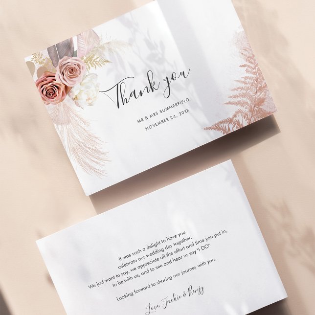 Pampas Grass Terracotta Bröllop - tackkort Anteckningskort (Pampas Grass Script Wedding Thank You Card)