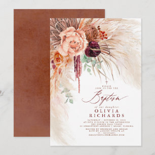 Pampas Grass Terracotta Flowers Baptism-inbjudan Inbjudningar